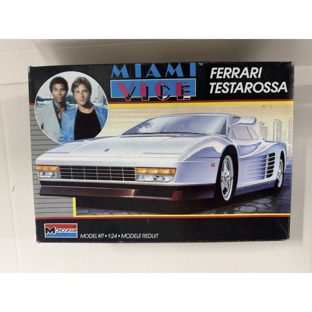 Vintage Monogram Miami Vice Ferrari Testarossa 1/24 Scale Model Kit Open Box
